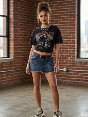 Express Dark Wash Rhinestone Bling Denim Micro Mini Skirt Raw Hem Y2K